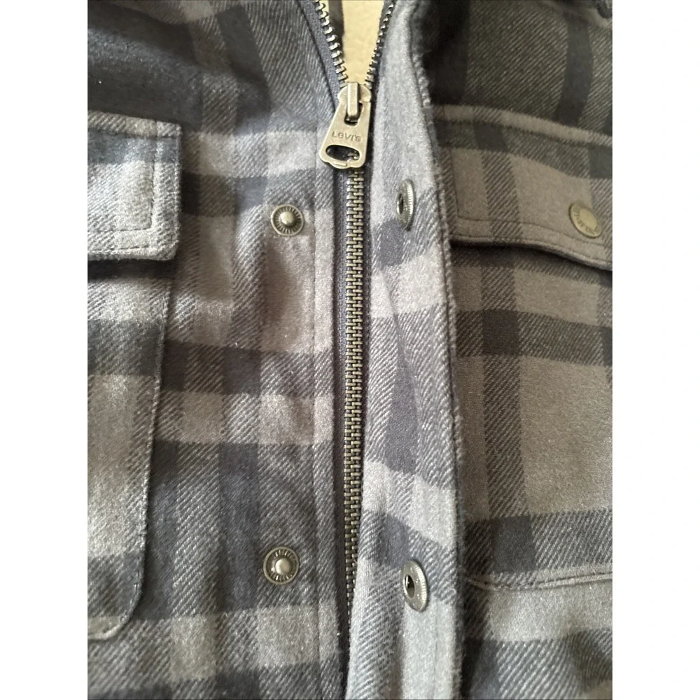 Levi's Sherpa Lined Hooded Shirt Jacket Zip Button Men's Outerwear Size Small